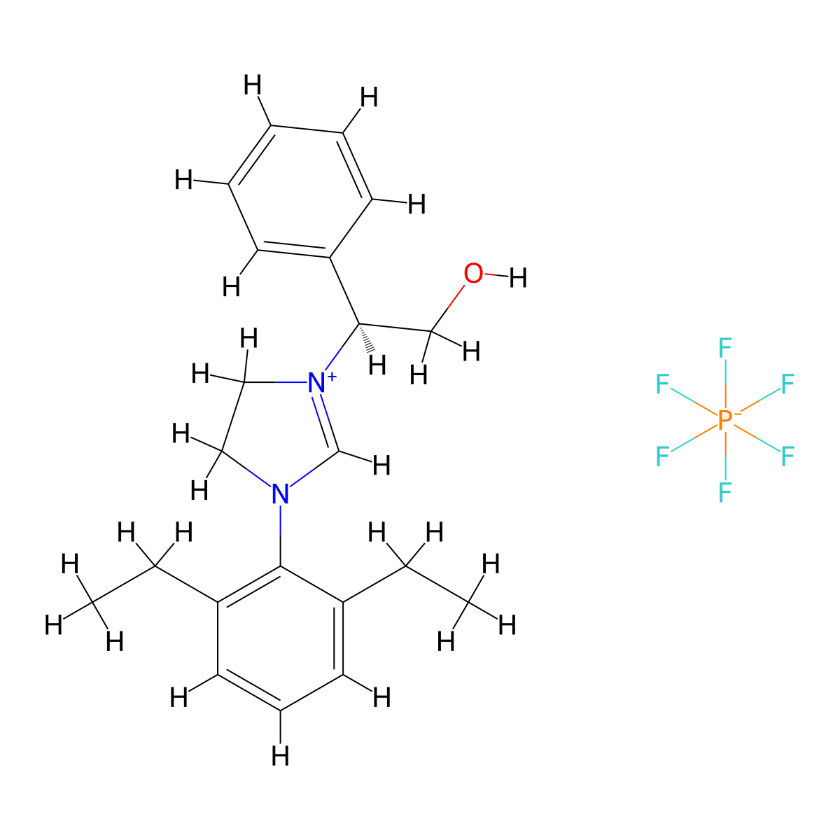 (S)-3-(2,6-Diethylphenyl)-1-(2-hydroxy-1-phenylethyl)-4,5-dihydro-1H-imidazol-3-ium hexafluorophosphate(V) molecular structure, CAS 1630816-95-3