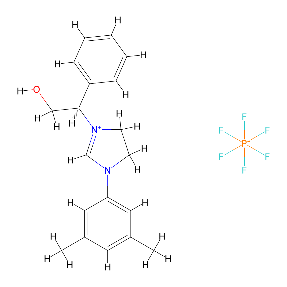 (R)-1-(3,5-Dimethylphenyl)-3-(2-hydroxy-1-phenylethyl)-4,5-dihydro-1H-imidazol-3-ium hexafluorophosphate(V) molecular structure, CAS 1630817-29-6