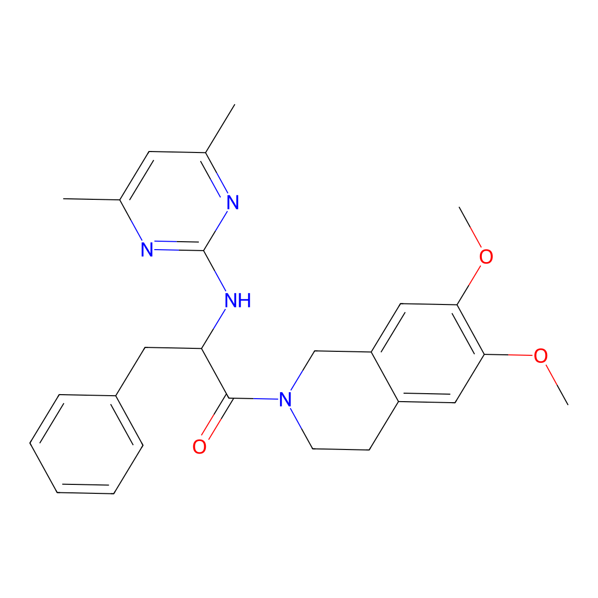 1-(6,7-dimethoxy-3,4-dihydroisoquinolin-2(1H)-yl)-2-[(4,6-dimethylpyrimidin-2-yl)amino]-3-phenylpropan-1-one molecular structure, CAS 1630822-52-4