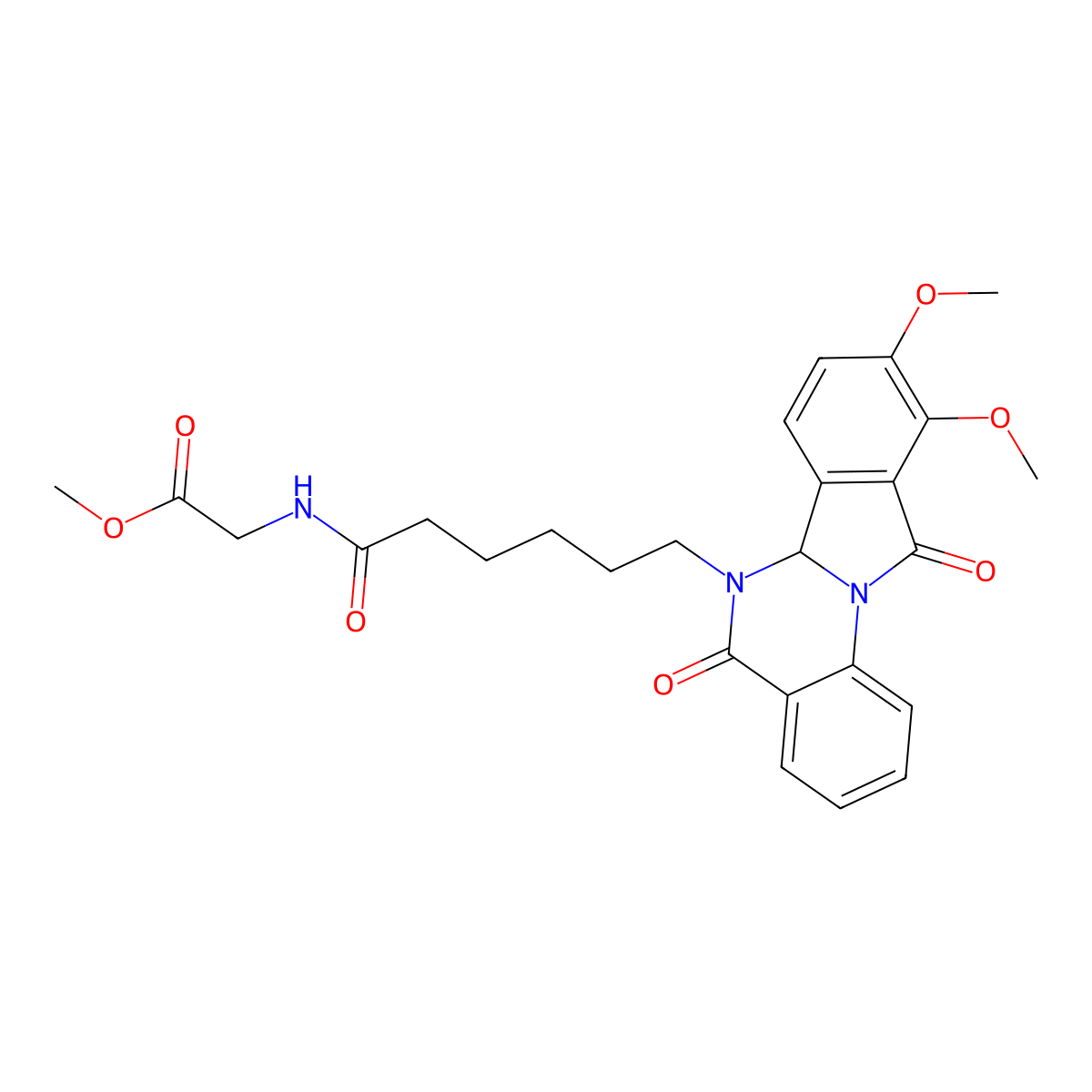 methyl N-[6-(9,10-dimethoxy-5,11-dioxo-6a,11-dihydroisoindolo[2,1-a]quinazolin-6(5H)-yl)hexanoyl]glycinate molecular structure, CAS 1630822-53-5