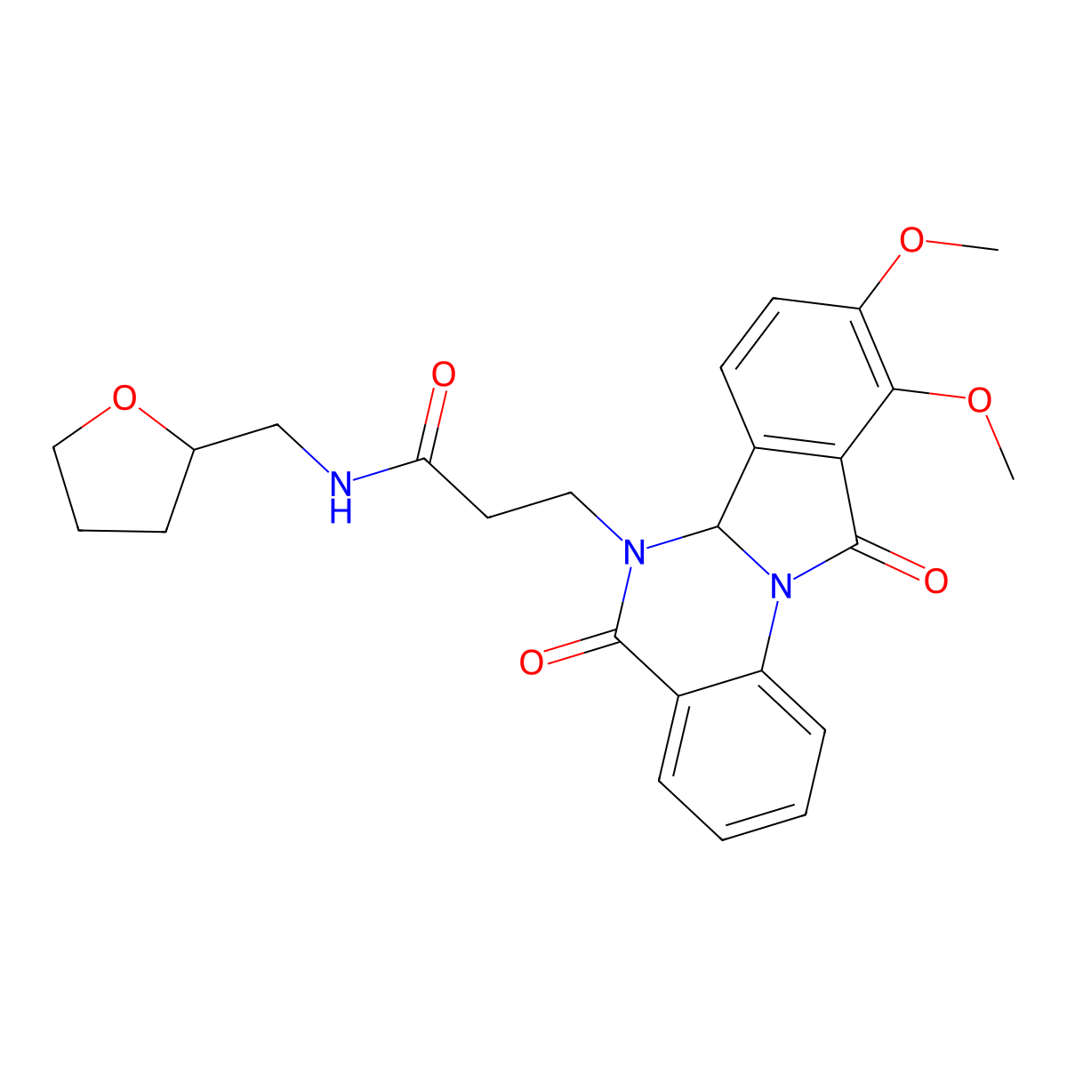3-(9,10-dimethoxy-5,11-dioxo-6a,11-dihydroisoindolo[2,1-a]quinazolin-6(5H)-yl)-N-(tetrahydrofuran-2-ylmethyl)propanamide molecular structure, CAS 1630822-62-6