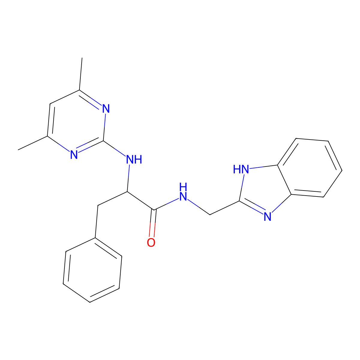 N-(1H-1,3-benzimidazol-2-ylmethyl)-2-[(4,6-dimethyl-2-pyrimidinyl)amino]-3-phenylpropanamide molecular structure, CAS 1630822-64-8
