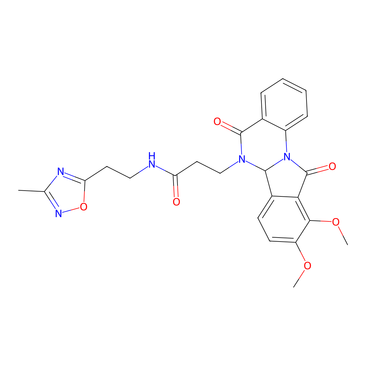 3-(9,10-dimethoxy-5,11-dioxo-6a,11-dihydroisoindolo[2,1-a]quinazolin-6(5H)-yl)-N-[2-(3-methyl-1,2,4-oxadiazol-5-yl)ethyl]propanamide molecular structure, CAS 1630822-70-6
