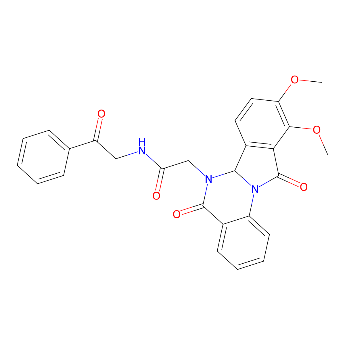 2-(9,10-dimethoxy-5,11-dioxo-6a,11-dihydroisoindolo[2,1-a]quinazolin-6(5H)-yl)-N-(2-oxo-2-phenylethyl)acetamide molecular structure, CAS 1630822-80-8