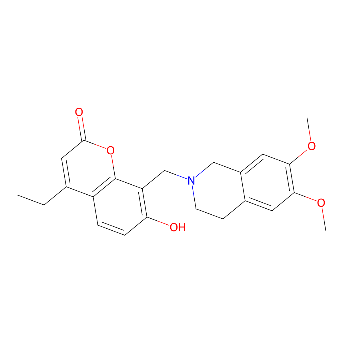 8-[(6,7-dimethoxy-3,4-dihydroisoquinolin-2(1H)-yl)methyl]-4-ethyl-7-hydroxy-2H-chromen-2-one molecular structure, CAS 1630822-83-1