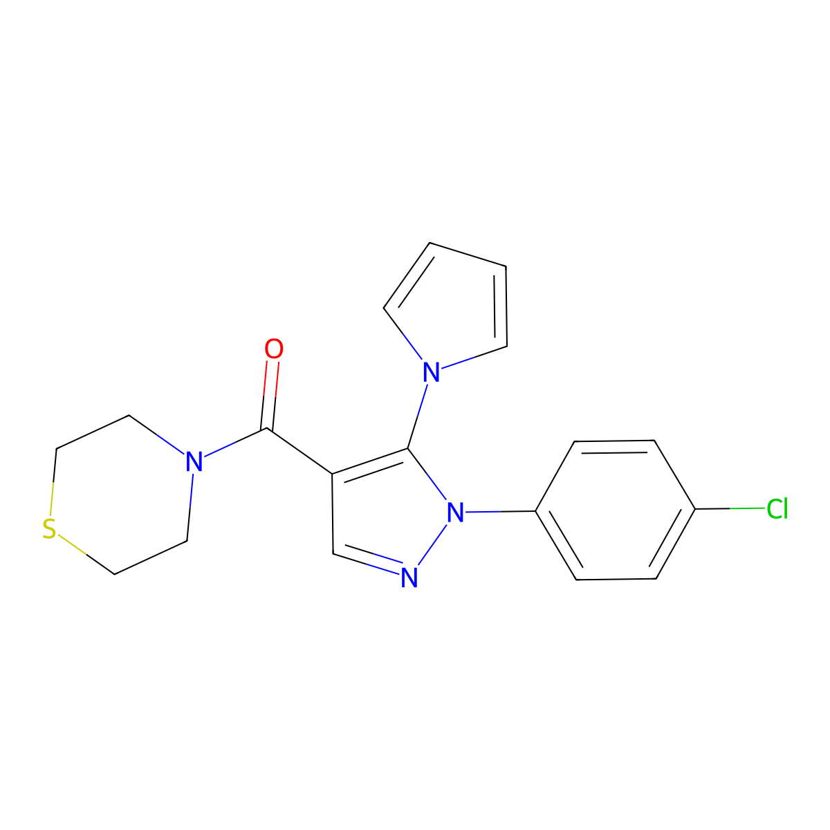 [1-(4-chlorophenyl)-5-(1H-pyrrol-1-yl)-1H-pyrazol-4-yl](thiomorpholin-4-yl)methanone molecular structure, CAS 1630822-92-2