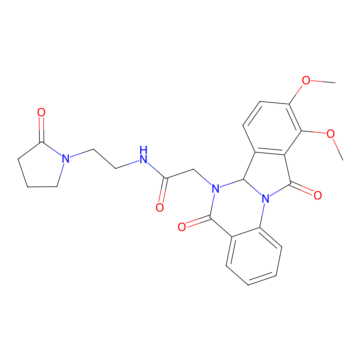 2-(9,10-dimethoxy-5,11-dioxo-6a,11-dihydroisoindolo[2,1-a]quinazolin-6(5H)-yl)-N-[2-(2-oxopyrrolidin-1-yl)ethyl]acetamide molecular structure, CAS 1630823-01-6