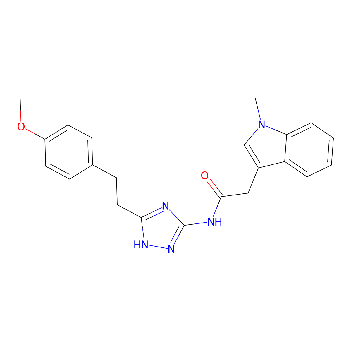 N-{3-[2-(4-methoxyphenyl)ethyl]-1H-1,2,4-triazol-5-yl}-2-(1-methyl-1H-indol-3-yl)acetamide molecular structure, CAS 1630823-25-4