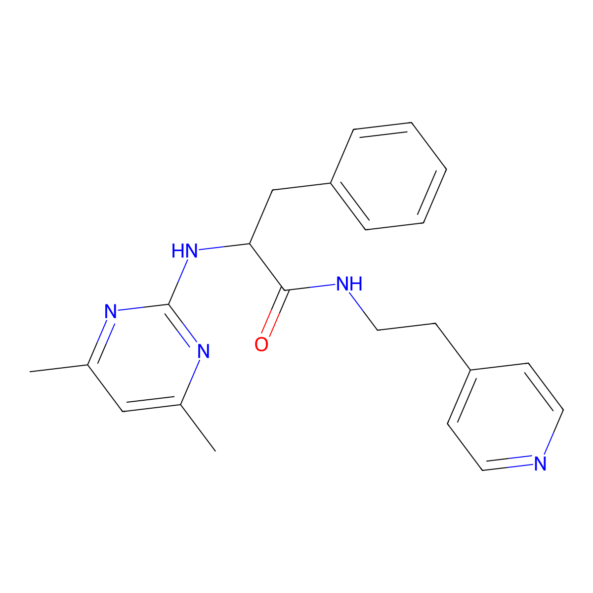 2-[(4,6-dimethyl-2-pyrimidinyl)amino]-3-phenyl-N-[2-(4-pyridyl)ethyl]propanamide molecular structure, CAS 1630823-35-6