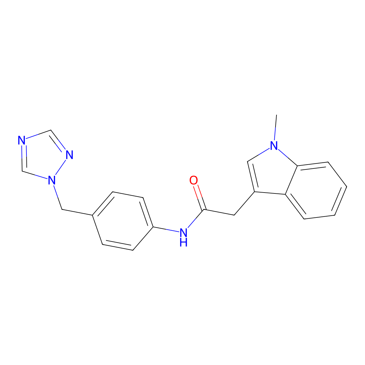 2-(1-methyl-1H-indol-3-yl)-N-[4-(1H-1,2,4-triazol-1-ylmethyl)phenyl]acetamide molecular structure, CAS 1630823-39-0