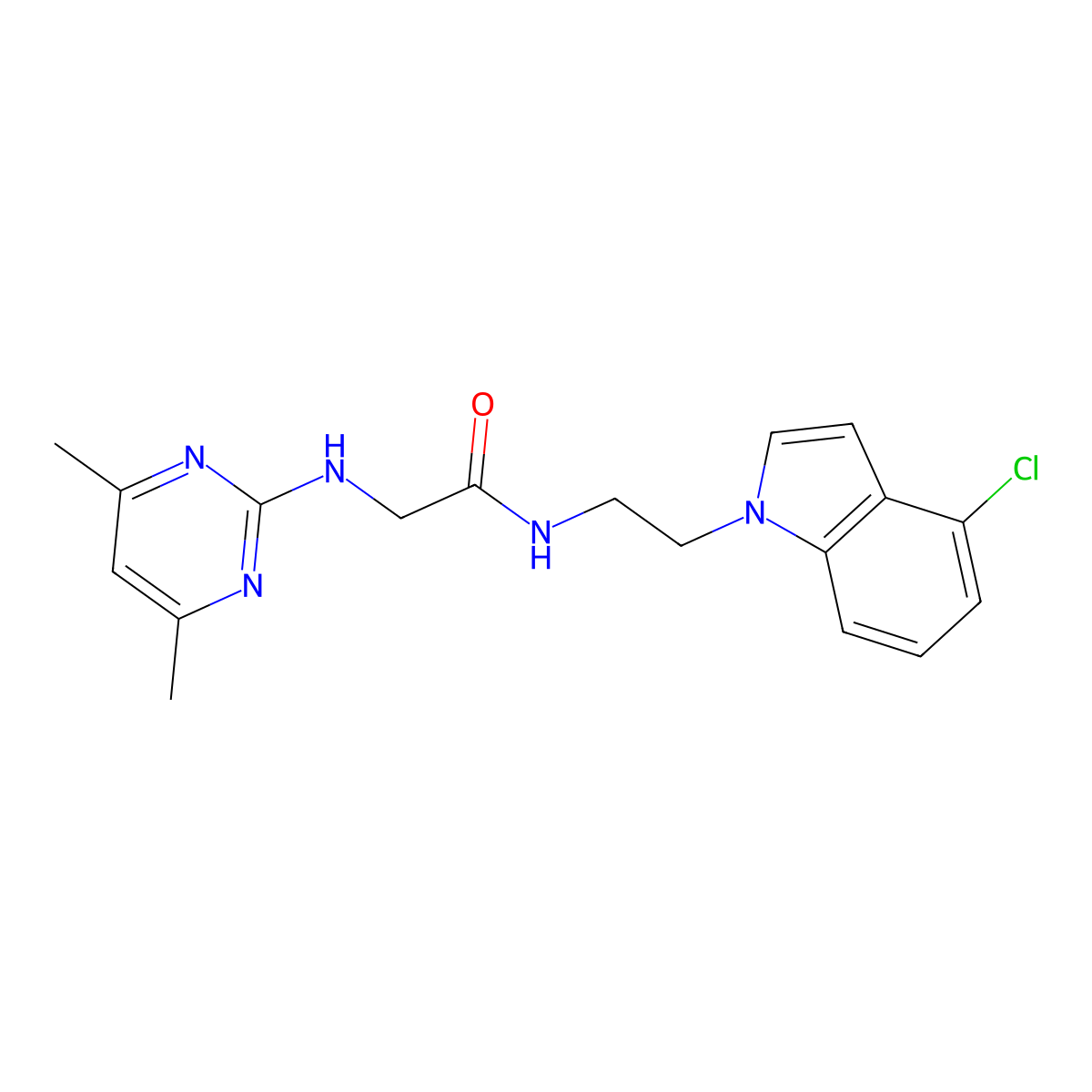 N-[2-(4-chloro-1H-indol-1-yl)ethyl]-2-[(4,6-dimethyl-2-pyrimidinyl)amino]acetamide molecular structure, CAS 1630823-47-0