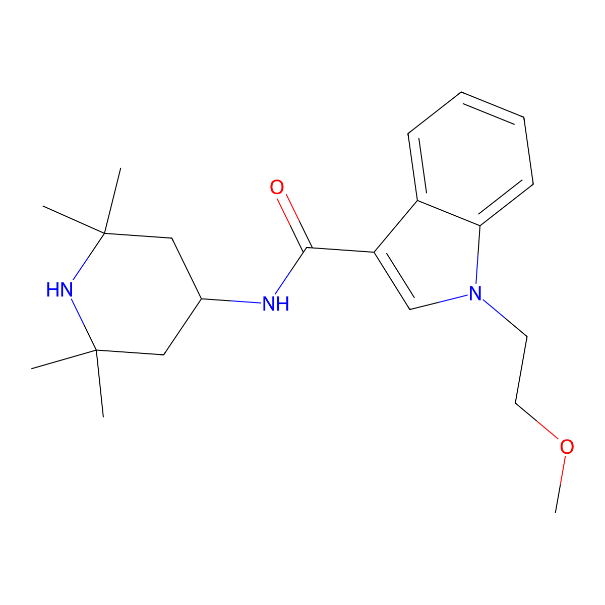 1-(2-methoxyethyl)-N-(2,2,6,6-tetramethylpiperidin-4-yl)-1H-indole-3-carboxamide molecular structure, CAS 1630823-57-2