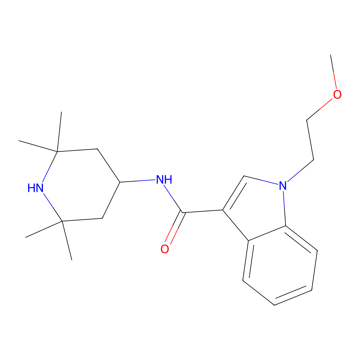 1-(2-methoxyethyl)-N-(2,2,6,6-tetramethylpiperidin-4-yl)-1H-indole-3-carboxamide molecular structure, CAS 1630823-57-2