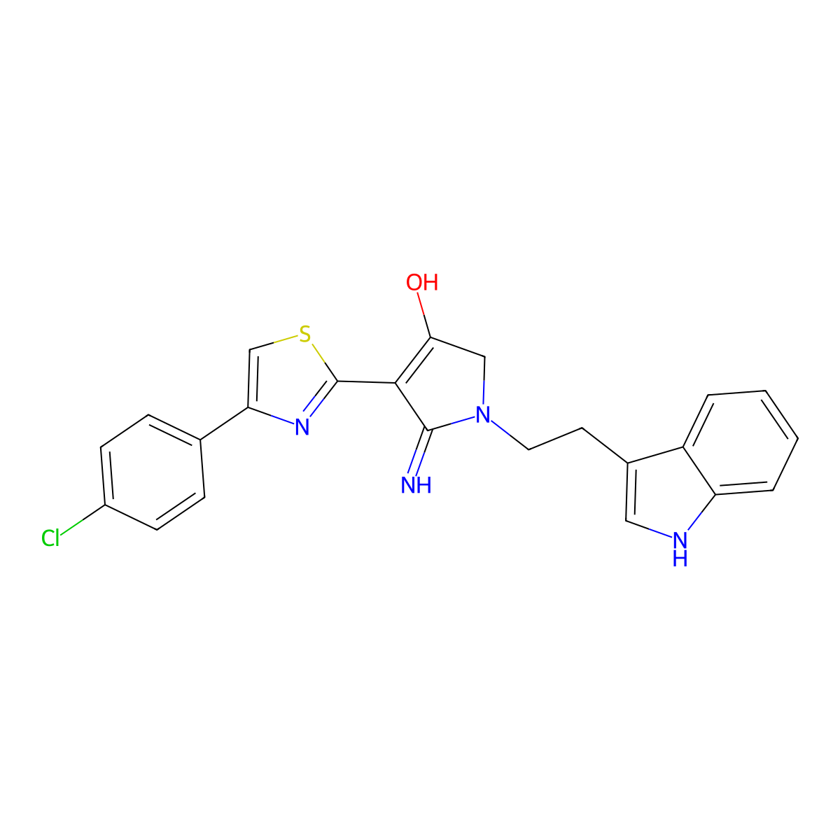 4-[4-(4-chlorophenyl)-1,3-thiazol-2-yl]-5-imino-1-[2-(1H-indol-3-yl)ethyl]-2,5-dihydro-1H-pyrrol-3-ol molecular structure, CAS 1630823-58-3