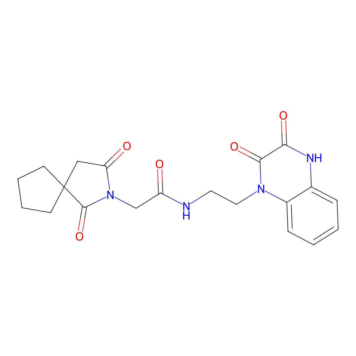 2-(1,3-dioxo-2-azaspiro[4.4]non-2-yl)-N-{2-[2,3-dioxo-3,4-dihydro-1(2H)-quinoxalinyl]ethyl}acetamide molecular structure, CAS 1630823-65-2