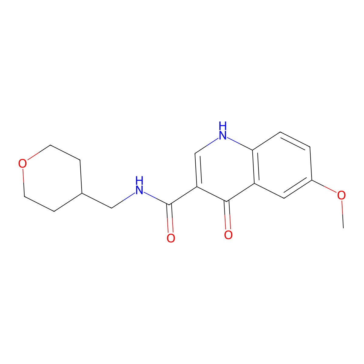4-hydroxy-6-methoxy-N-(tetrahydro-2H-pyran-4-ylmethyl)quinoline-3-carboxamide molecular structure, CAS 1630823-80-1