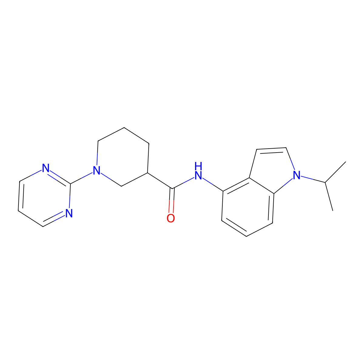N-[1-(propan-2-yl)-1H-indol-4-yl]-1-(pyrimidin-2-yl)piperidine-3-carboxamide molecular structure, CAS 1630823-86-7