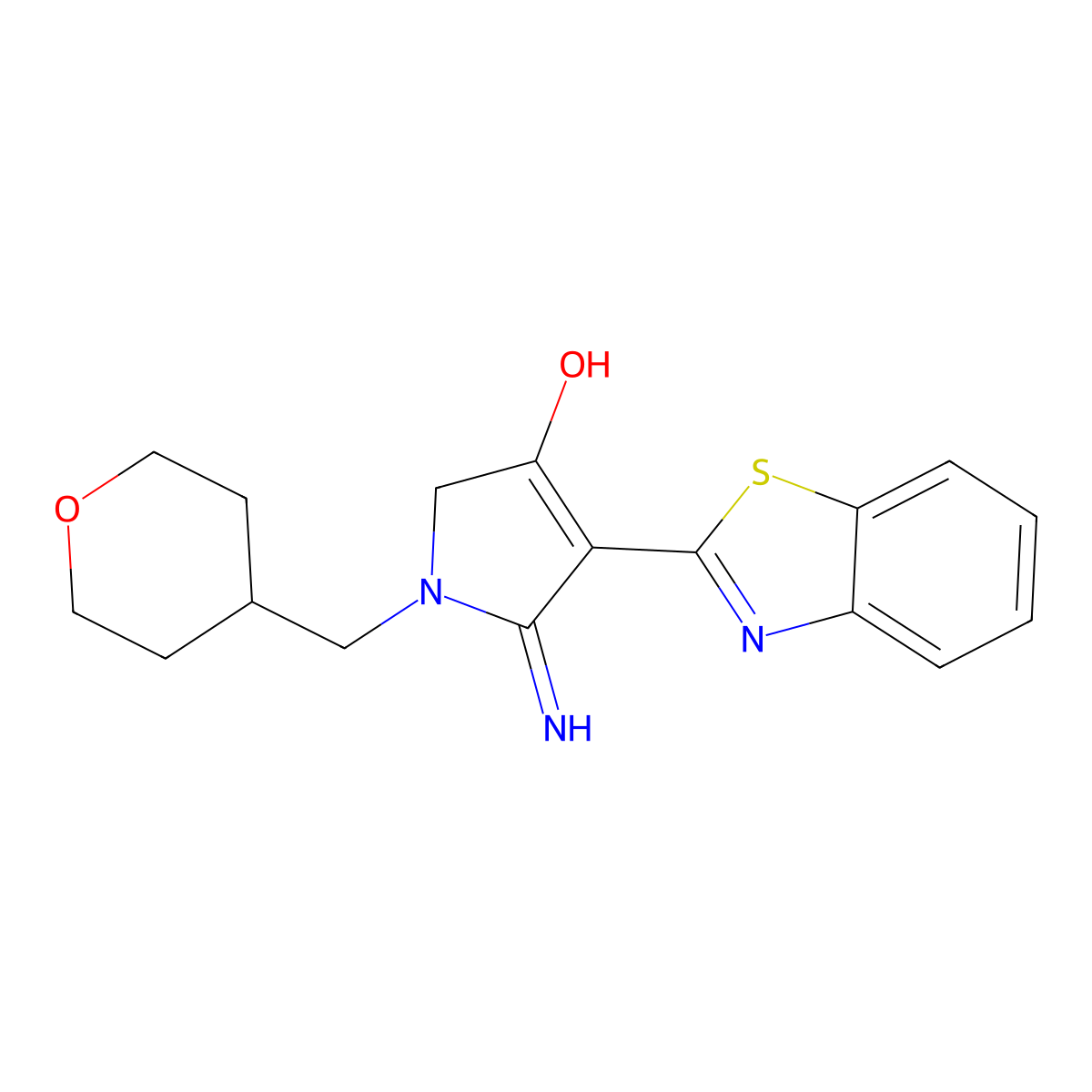 4-(1,3-benzothiazol-2-yl)-5-imino-1-(tetrahydro-2H-pyran-4-ylmethyl)-2,5-dihydro-1H-pyrrol-3-ol molecular structure, CAS 1630823-92-5
