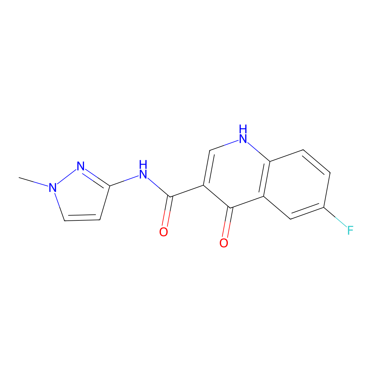 6-fluoro-4-hydroxy-N-(1-methyl-1H-pyrazol-3-yl)quinoline-3-carboxamide molecular structure, CAS 1630824-02-0