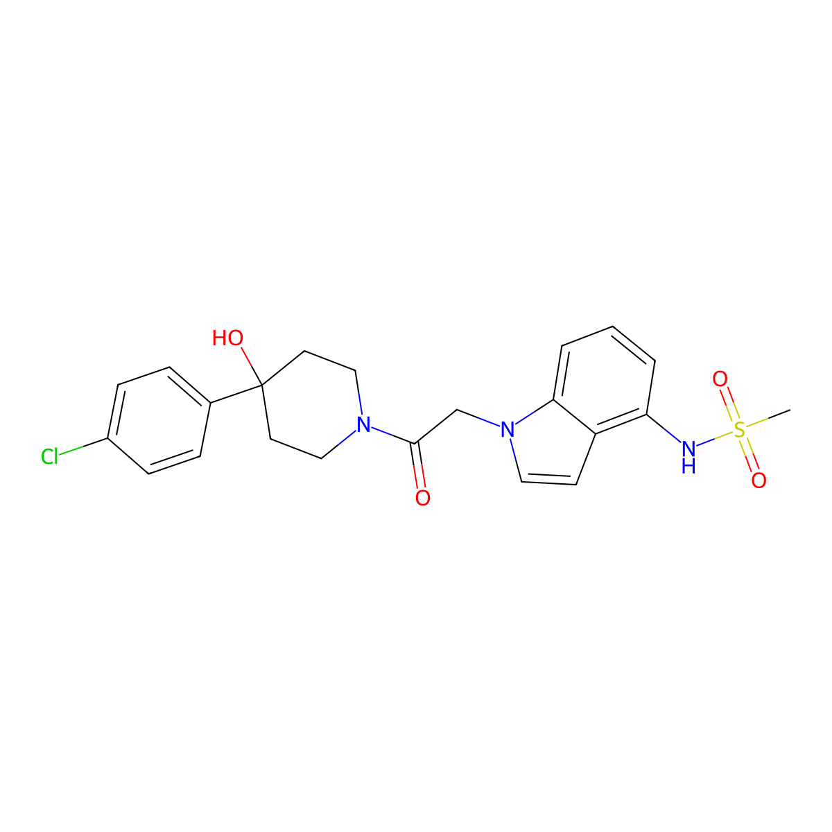 N-(1-{2-[4-(4-chlorophenyl)-4-hydroxypiperidin-1-yl]-2-oxoethyl}-1H-indol-4-yl)methanesulfonamide molecular structure, CAS 1630824-10-0