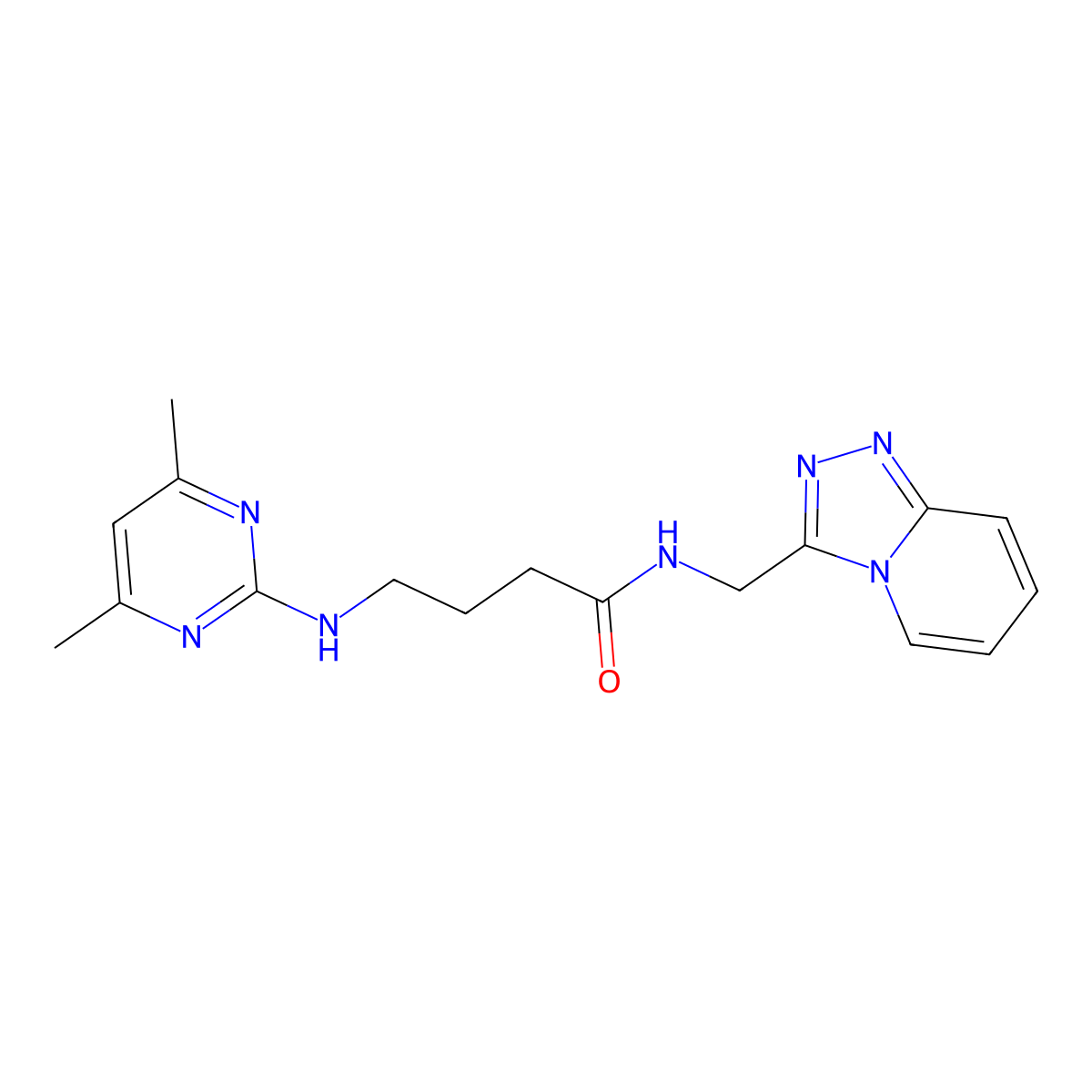 4-[(4,6-dimethyl-2-pyrimidinyl)amino]-N-([1,2,4]triazolo[4,3-a]pyridin-3-ylmethyl)butanamide molecular structure, CAS 1630824-11-1