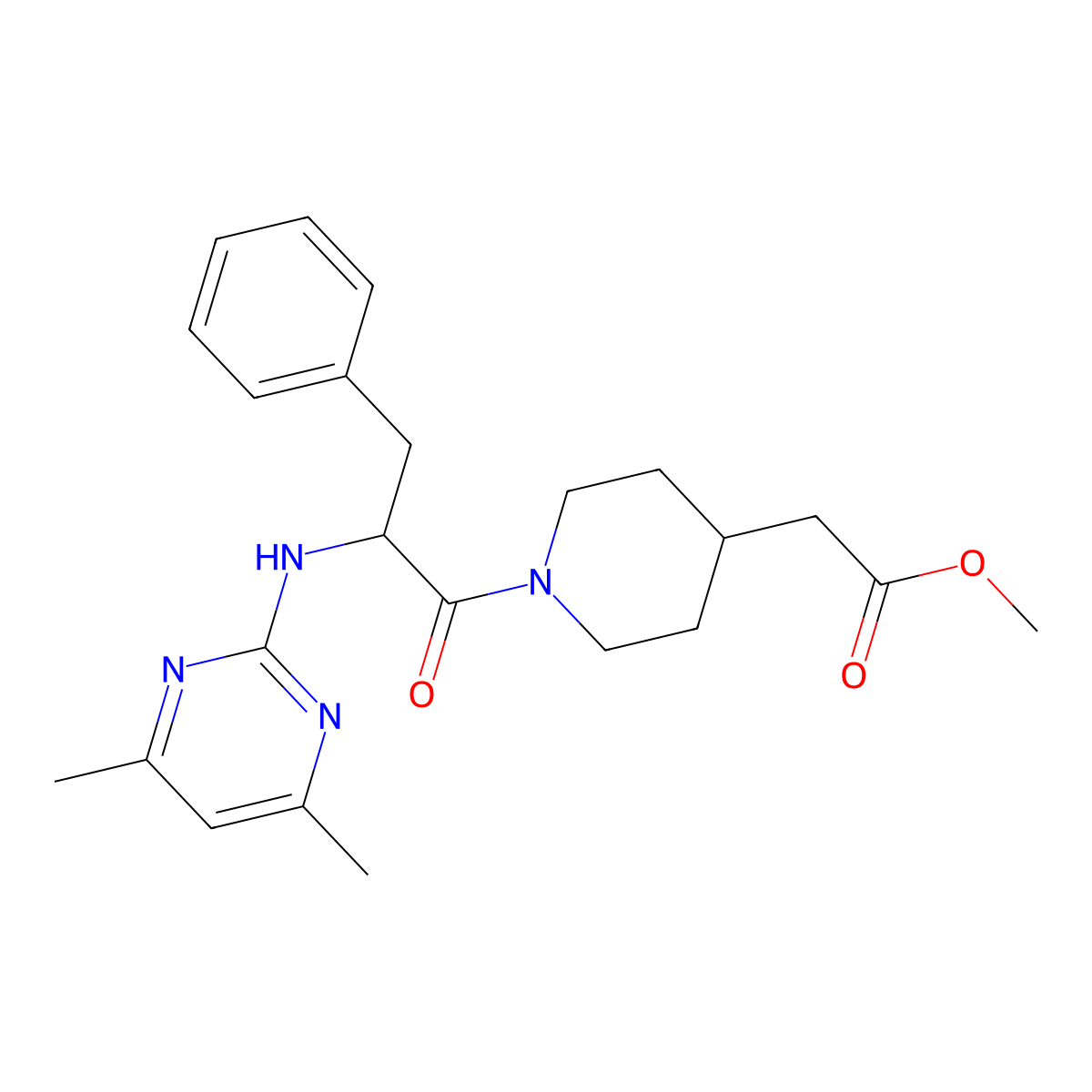 Methyl 2-(1-{2-[(4,6-dimethyl-2-pyrimidinyl)amino]-3-phenylpropanoyl}-4-piperidyl)acetate molecular structure, CAS 1630824-32-6