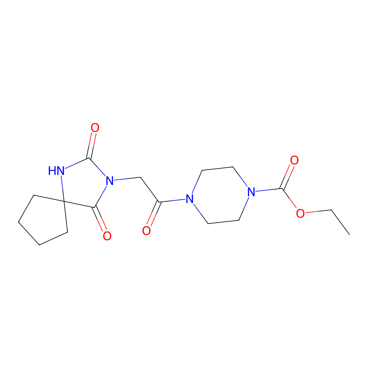 Ethyl 4-[(2,4-dioxo-1,3-diazaspiro[4.4]non-3-yl)acetyl]piperazine-1-carboxylate molecular structure, CAS 1630824-33-7