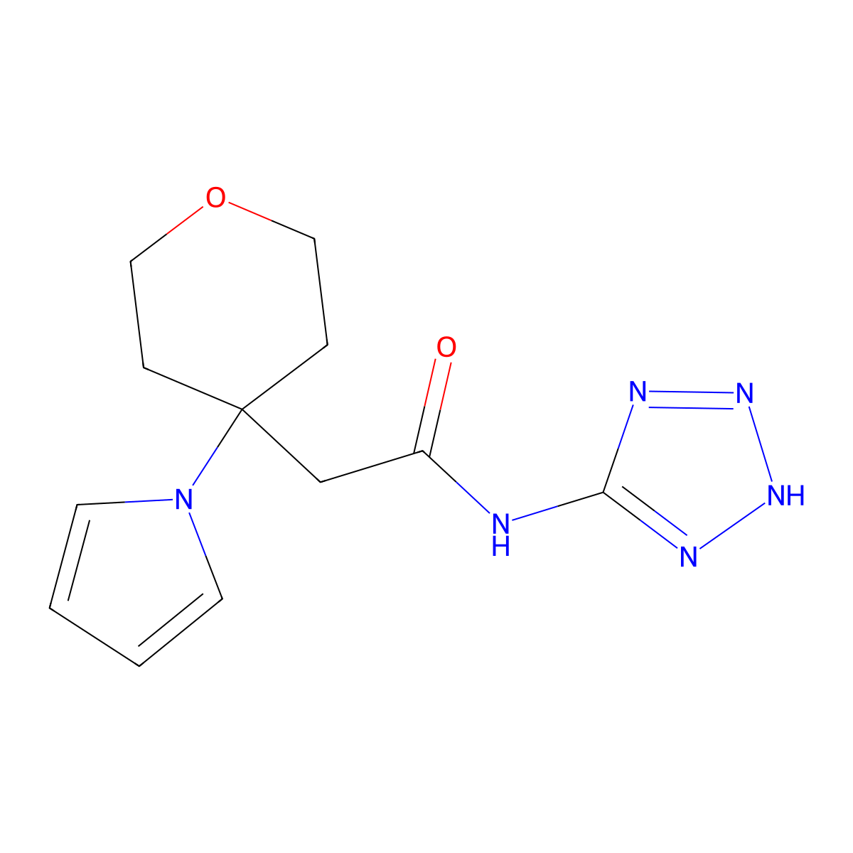 2-[4-(1H-pyrrol-1-yl)tetrahydro-2H-pyran-4-yl]-N-(2H-tetrazol-5-yl)acetamide molecular structure, CAS 1630824-47-3