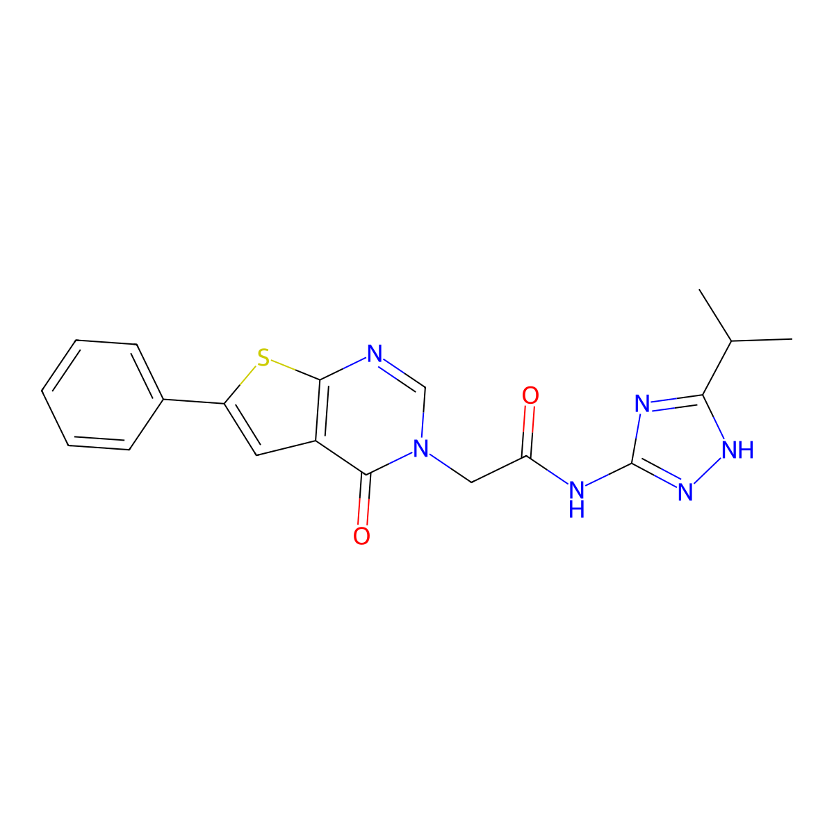 2-(4-oxo-6-phenylthieno[2,3-d]pyrimidin-3(4H)-yl)-N-[3-(propan-2-yl)-1H-1,2,4-triazol-5-yl]acetamide molecular structure, CAS 1630824-54-2