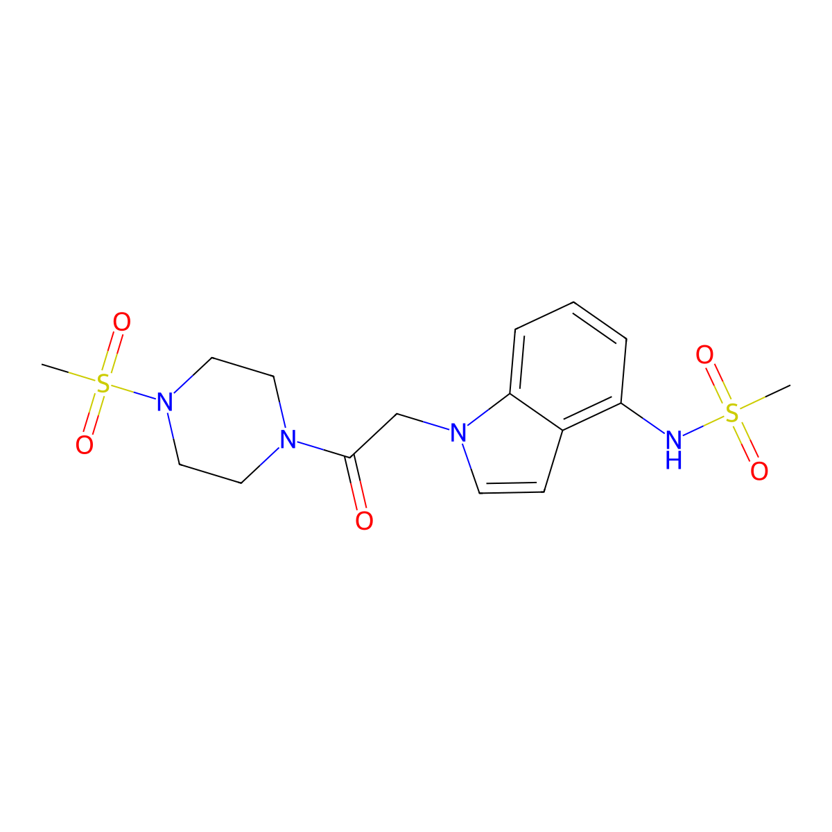 N-(1-{2-[4-(methylsulfonyl)piperazin-1-yl]-2-oxoethyl}-1H-indol-4-yl)methanesulfonamide molecular structure, CAS 1630824-67-7