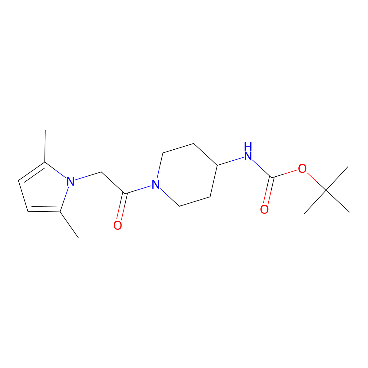 tert-butyl {1-[(2,5-dimethyl-1H-pyrrol-1-yl)acetyl]piperidin-4-yl}carbamate molecular structure, CAS 1630826-32-2