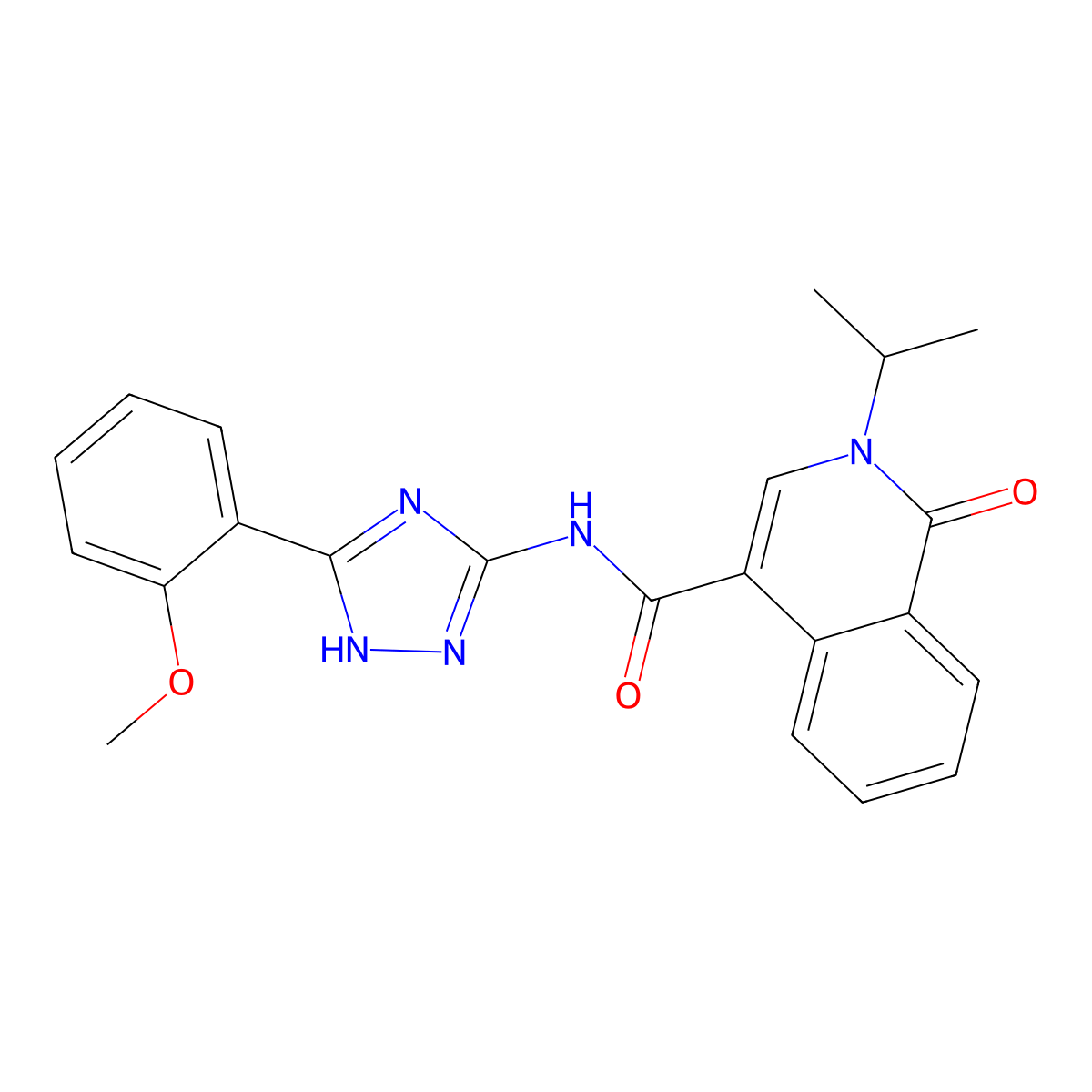 N-[3-(2-methoxyphenyl)-1H-1,2,4-triazol-5-yl]-1-oxo-2-(propan-2-yl)-1,2-dihydroisoquinoline-4-carboxamide molecular structure, CAS 1630826-40-2