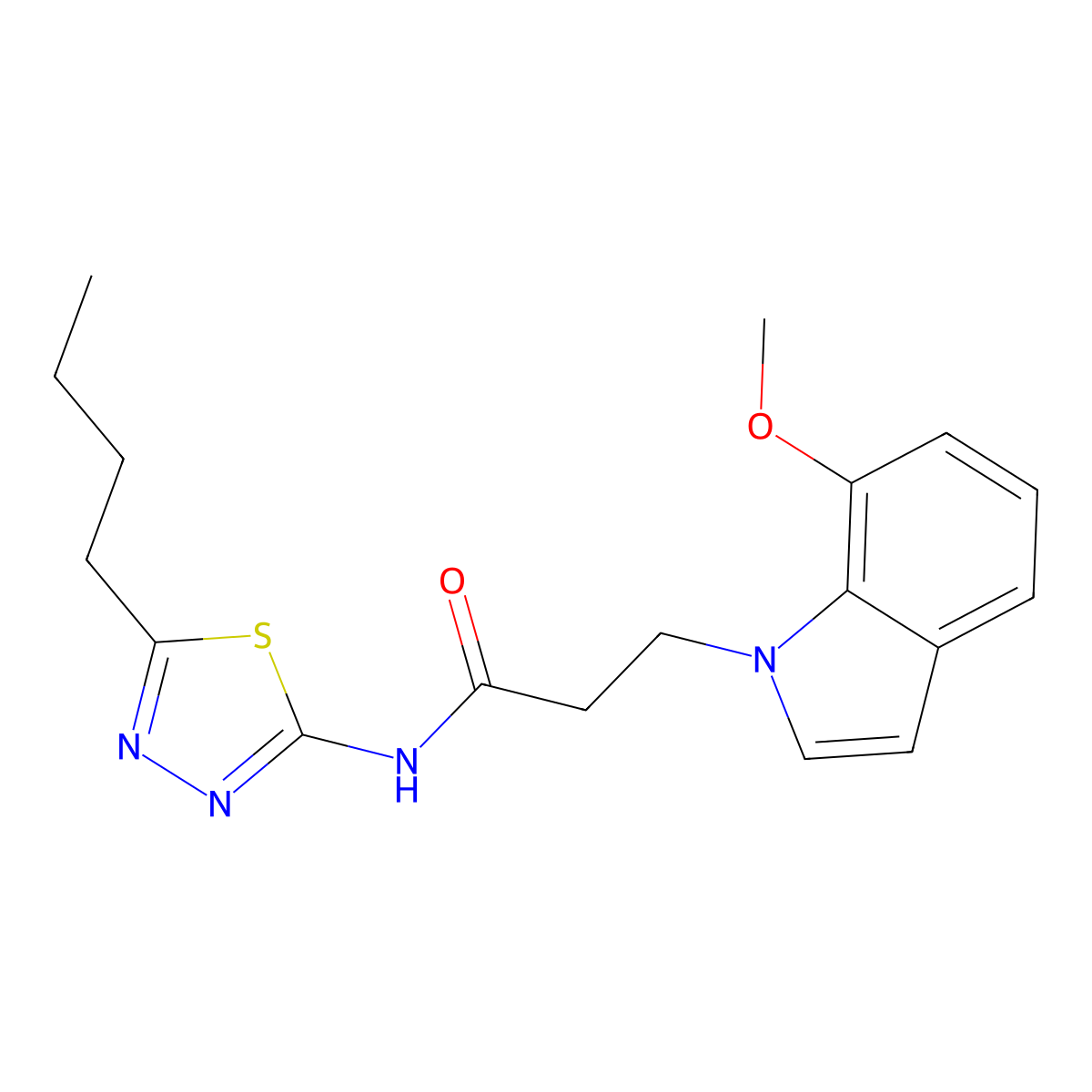 N-(5-butyl-1,3,4-thiadiazol-2-yl)-3-(7-methoxy-1H-indol-1-yl)propanamide molecular structure, CAS 1630826-43-5
