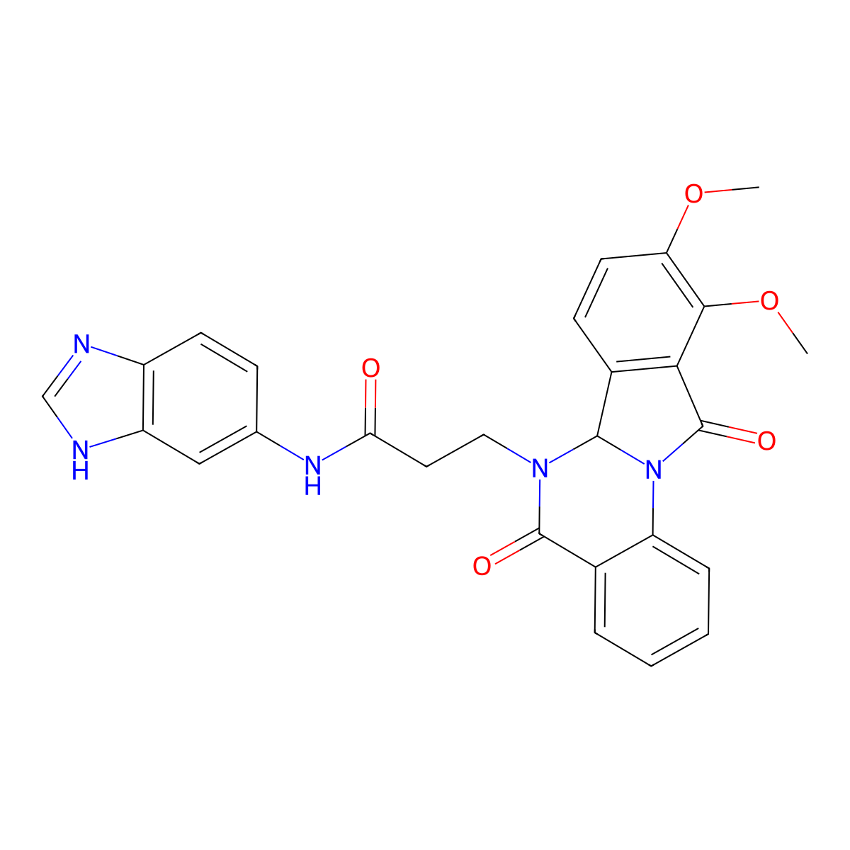 N-(1H-benzimidazol-5-yl)-3-(9,10-dimethoxy-5,11-dioxo-6a,11-dihydroisoindolo[2,1-a]quinazolin-6(5H)-yl)propanamide molecular structure, CAS 1630826-51-5