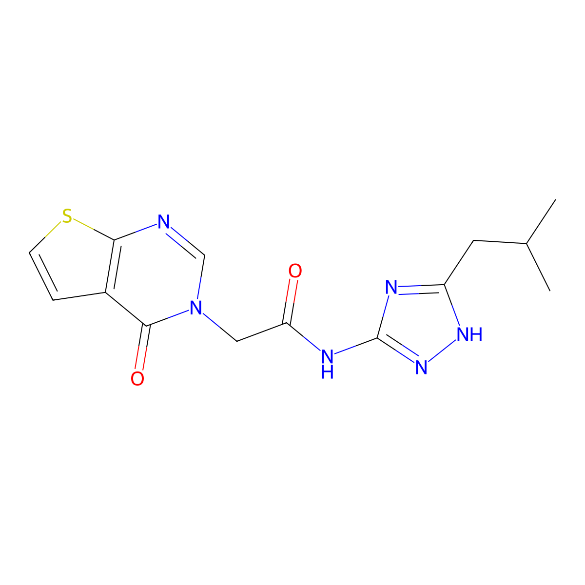 N-[3-(2-methylpropyl)-1H-1,2,4-triazol-5-yl]-2-(4-oxothieno[2,3-d]pyrimidin-3(4H)-yl)acetamide molecular structure, CAS 1630826-56-0