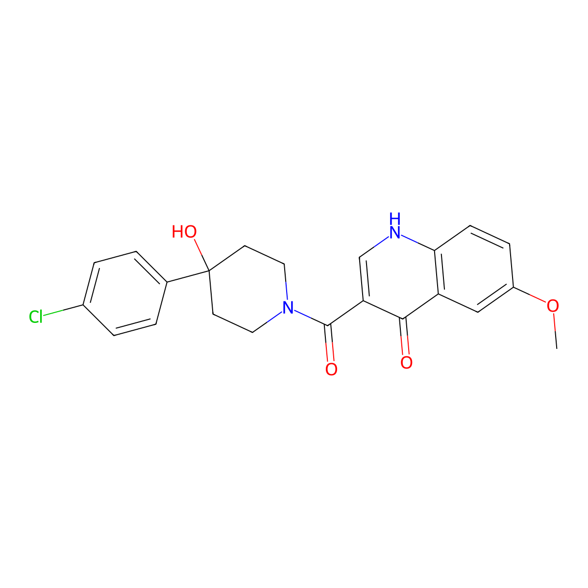 [4-(4-Chlorophenyl)-4-hydroxypiperidin-1-yl](4-hydroxy-6-methoxyquinolin-3-yl)methanone molecular structure, CAS 1630826-64-0