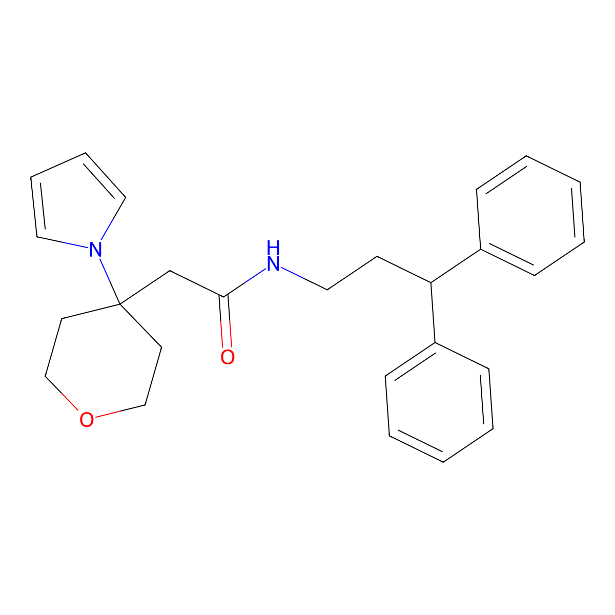 N-(3,3-diphenylpropyl)-2-[4-(1H-pyrrol-1-yl)tetrahydro-2H-pyran-4-yl]acetamide molecular structure, CAS 1630826-70-8