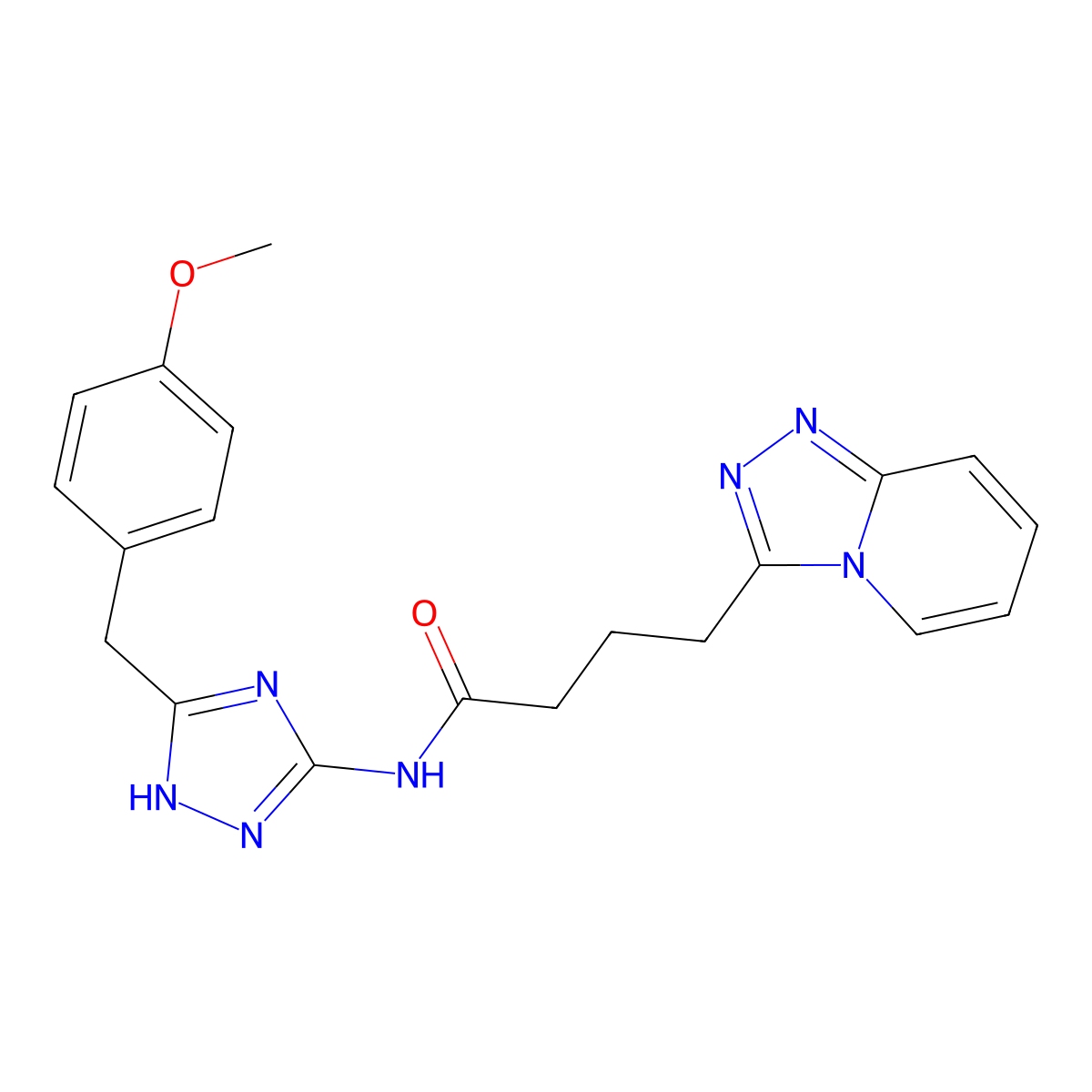 N-[3-(4-methoxybenzyl)-1H-1,2,4-triazol-5-yl]-4-([1,2,4]triazolo[4,3-a]pyridin-3-yl)butanamide molecular structure, CAS 1630826-75-3