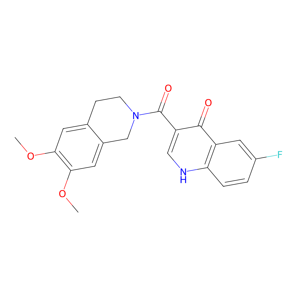 (6,7-dimethoxy-3,4-dihydroisoquinolin-2(1H)-yl)(6-fluoro-4-hydroxyquinolin-3-yl)methanone molecular structure, CAS 1630826-80-0