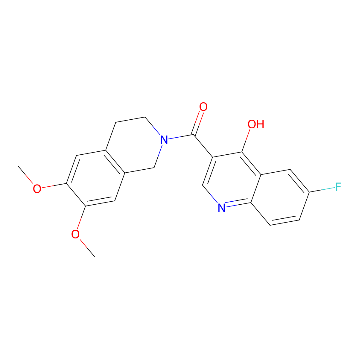 (6,7-dimethoxy-3,4-dihydroisoquinolin-2(1H)-yl)(6-fluoro-4-hydroxyquinolin-3-yl)methanone molecular structure, CAS 1630826-80-0