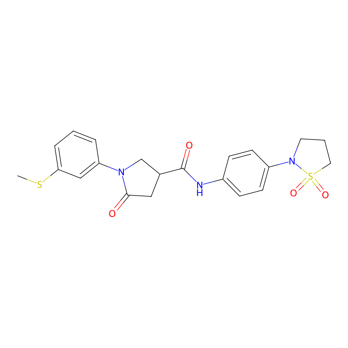 N-[4-(1,1-dioxido-1,2-thiazolidin-2-yl)phenyl]-1-[3-(methylsulfanyl)phenyl]-5-oxopyrrolidine-3-carboxamide molecular structure, CAS 1630826-95-7
