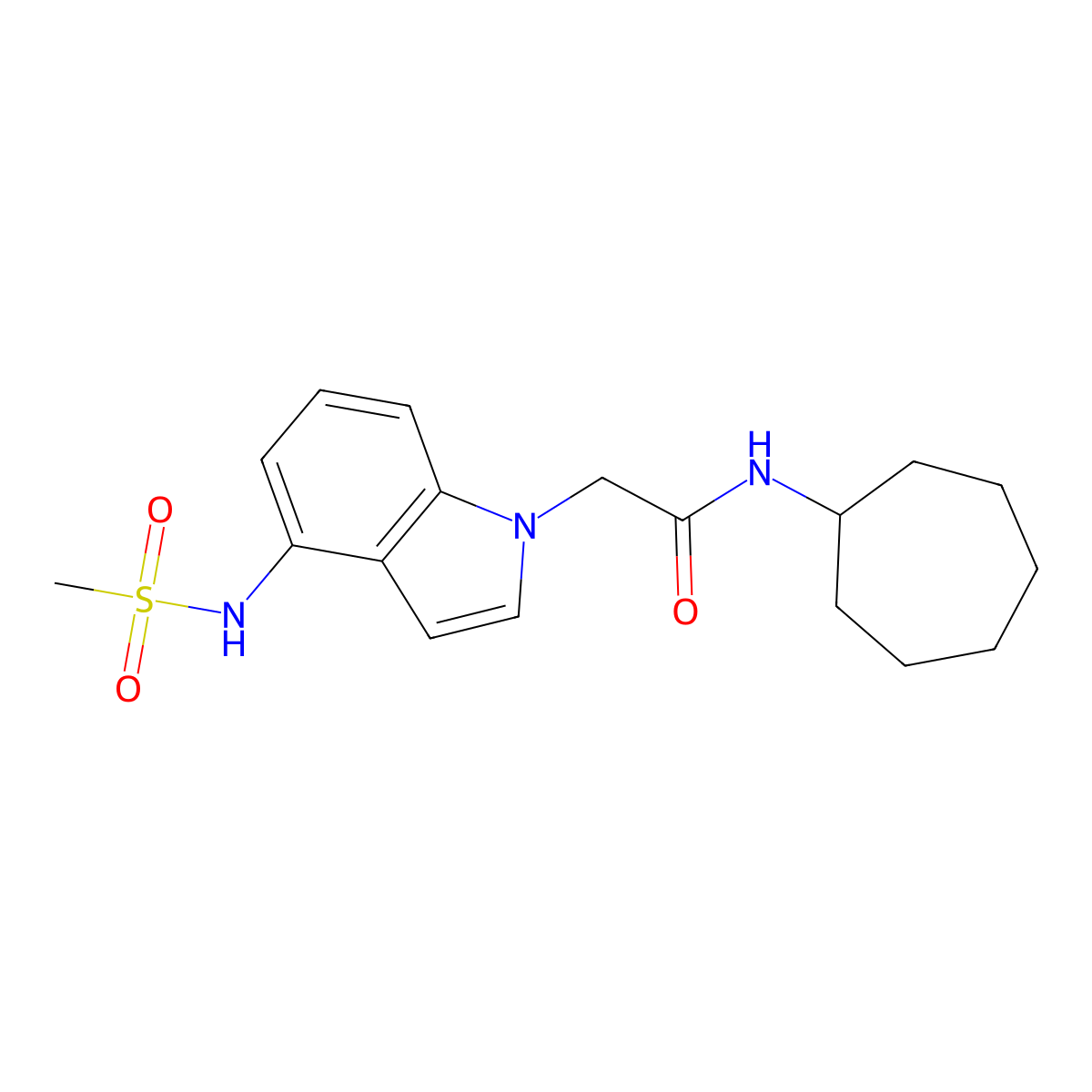 N-cycloheptyl-2-{4-[(methylsulfonyl)amino]-1H-indol-1-yl}acetamide molecular structure, CAS 1630827-25-6