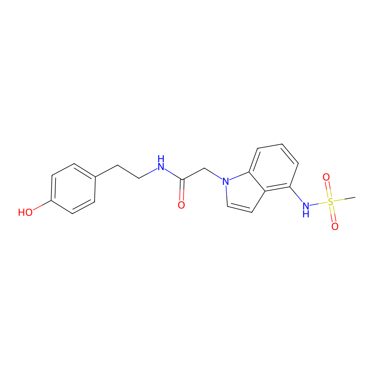 N-[2-(4-hydroxyphenyl)ethyl]-2-{4-[(methylsulfonyl)amino]-1H-indol-1-yl}acetamide molecular structure, CAS 1630827-39-2