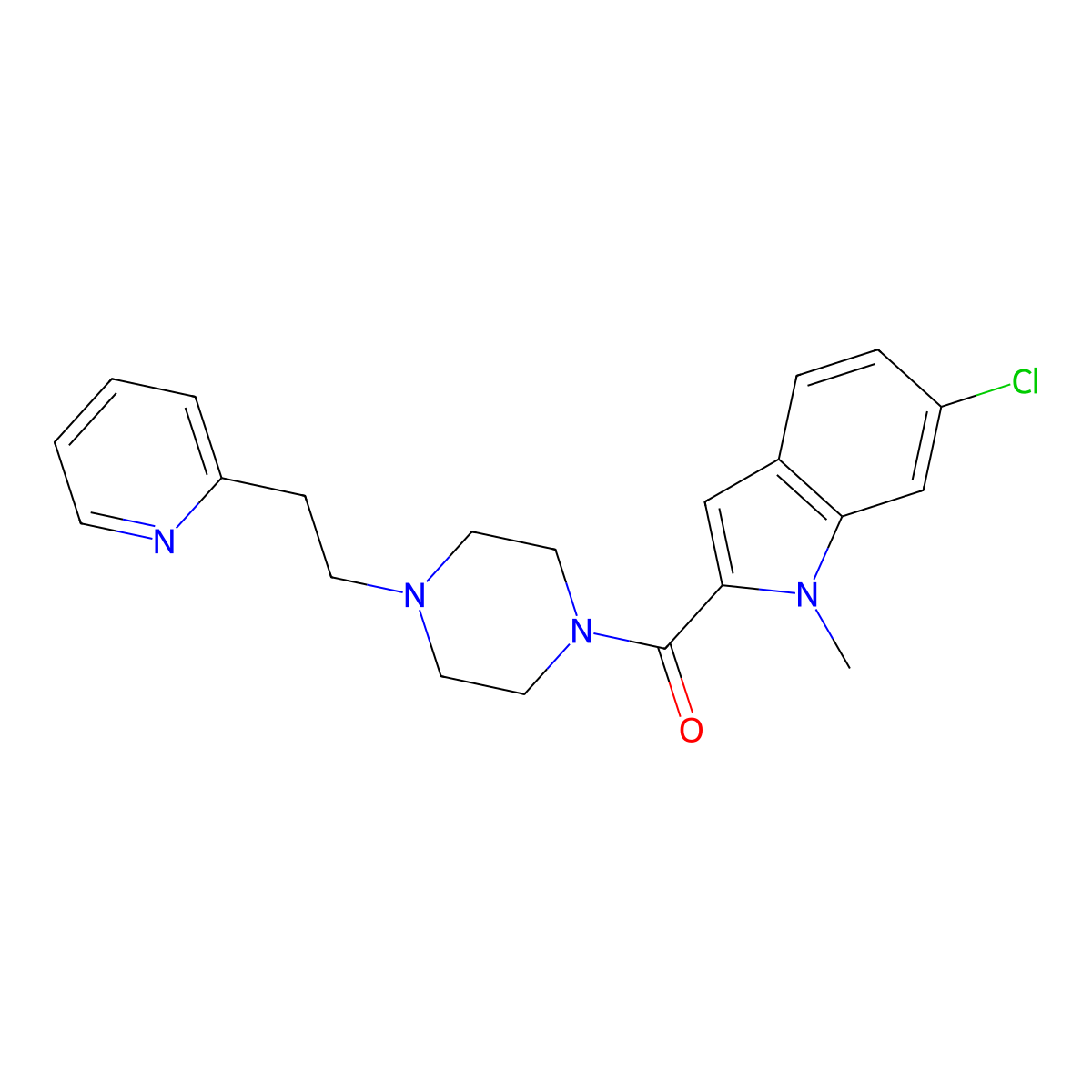 (6-chloro-1-methyl-1H-indol-2-yl){4-[2-(pyridin-2-yl)ethyl]piperazin-1-yl}methanone molecular structure, CAS 1630827-71-2