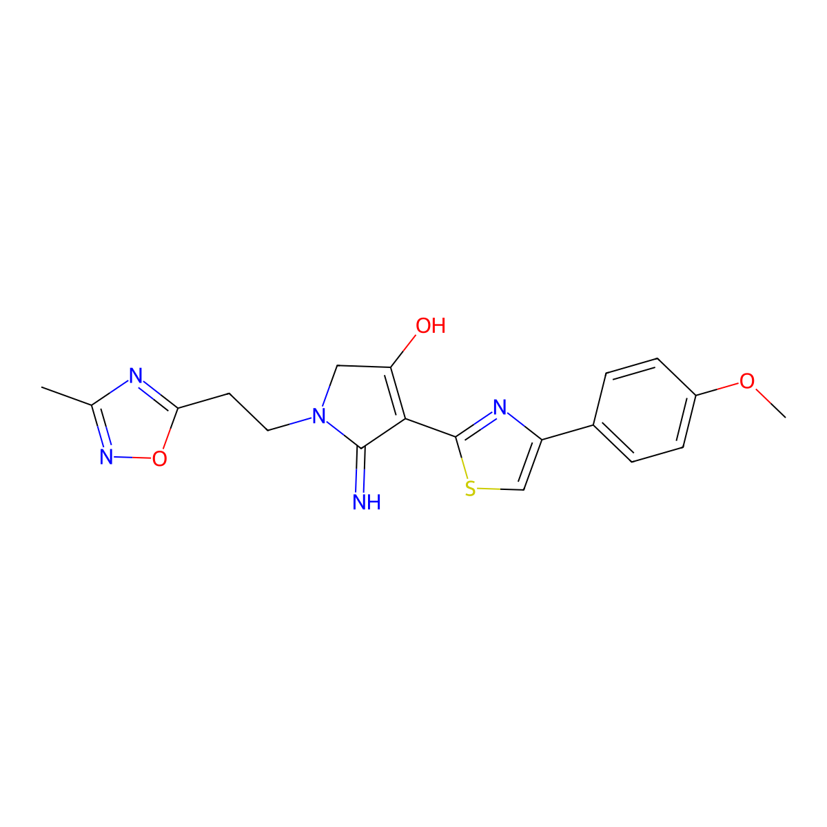 5-imino-4-[4-(4-methoxyphenyl)-1,3-thiazol-2-yl]-1-[2-(3-methyl-1,2,4-oxadiazol-5-yl)ethyl]-2,5-dihydro-1H-pyrrol-3-ol molecular structure, CAS 1630827-73-4