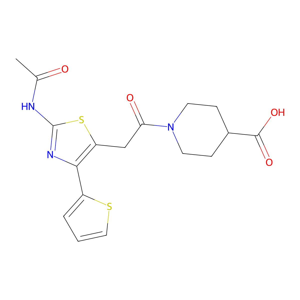 1-{[2-(Acetylamino)-4-(thiophen-2-yl)-1,3-thiazol-5-yl]acetyl}piperidine-4-carboxylic acid molecular structure, CAS 1630827-79-0