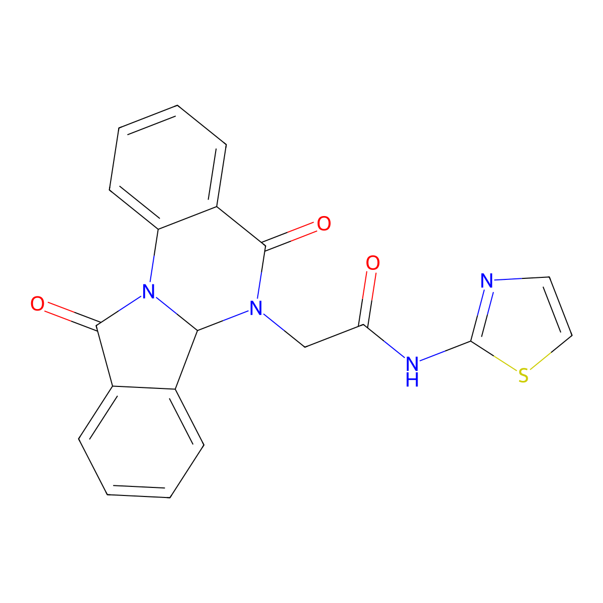 2-(5,11-dioxo-6a,11-dihydroisoindolo[2,1-a]quinazolin-6(5H)-yl)-N-(1,3-thiazol-2-yl)acetamide molecular structure, CAS 1630827-80-3