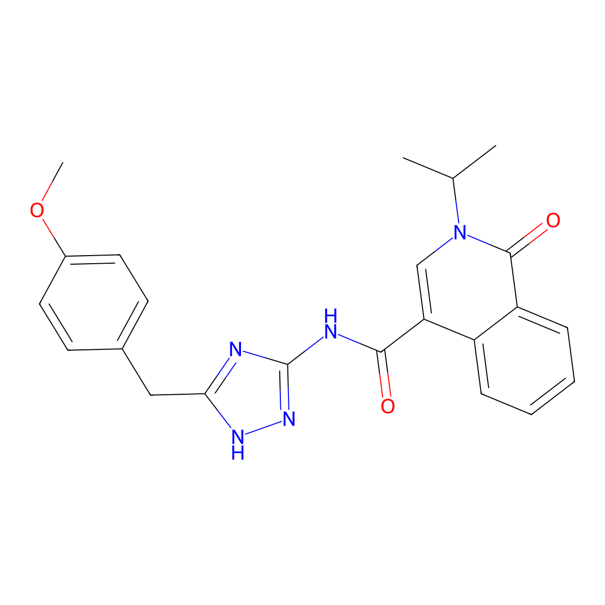 N-[5-(4-methoxybenzyl)-1H-1,2,4-triazol-3-yl]-1-oxo-2-(propan-2-yl)-1,2-dihydroisoquinoline-4-carboxamide molecular structure, CAS 1630827-86-9
