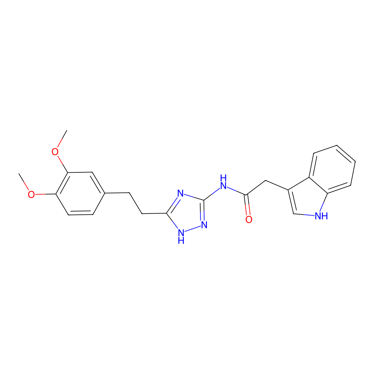 N-{3-[2-(3,4-dimethoxyphenyl)ethyl]-1H-1,2,4-triazol-5-yl}-2-(1H-indol-3-yl)acetamide molecular structure, CAS 1630827-87-0