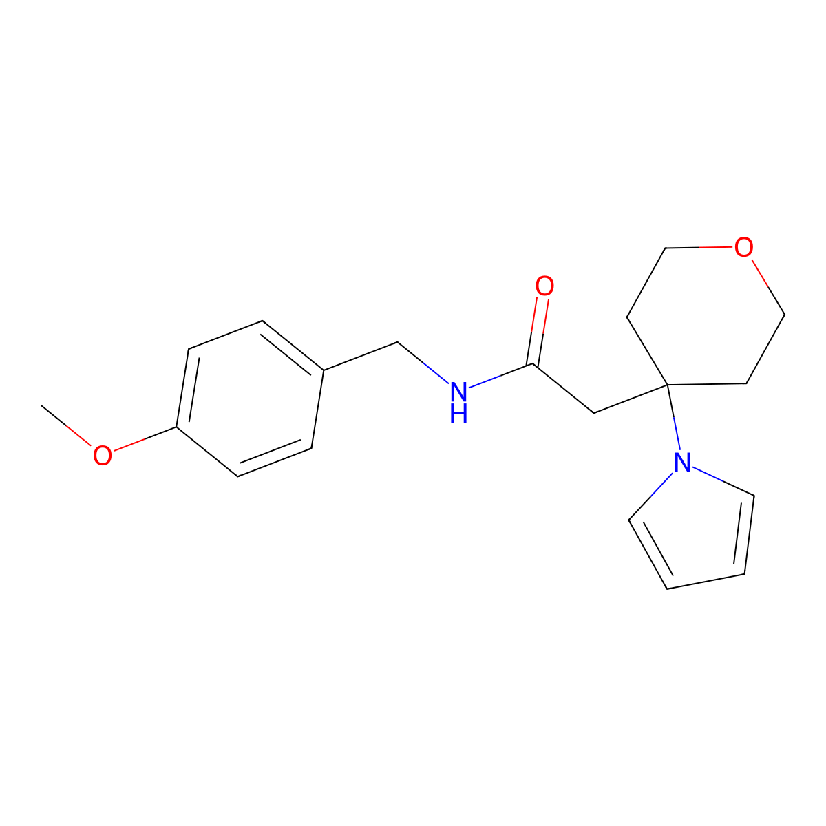 N-(4-methoxybenzyl)-2-[4-(1H-pyrrol-1-yl)tetrahydro-2H-pyran-4-yl]acetamide molecular structure, CAS 1630828-06-6